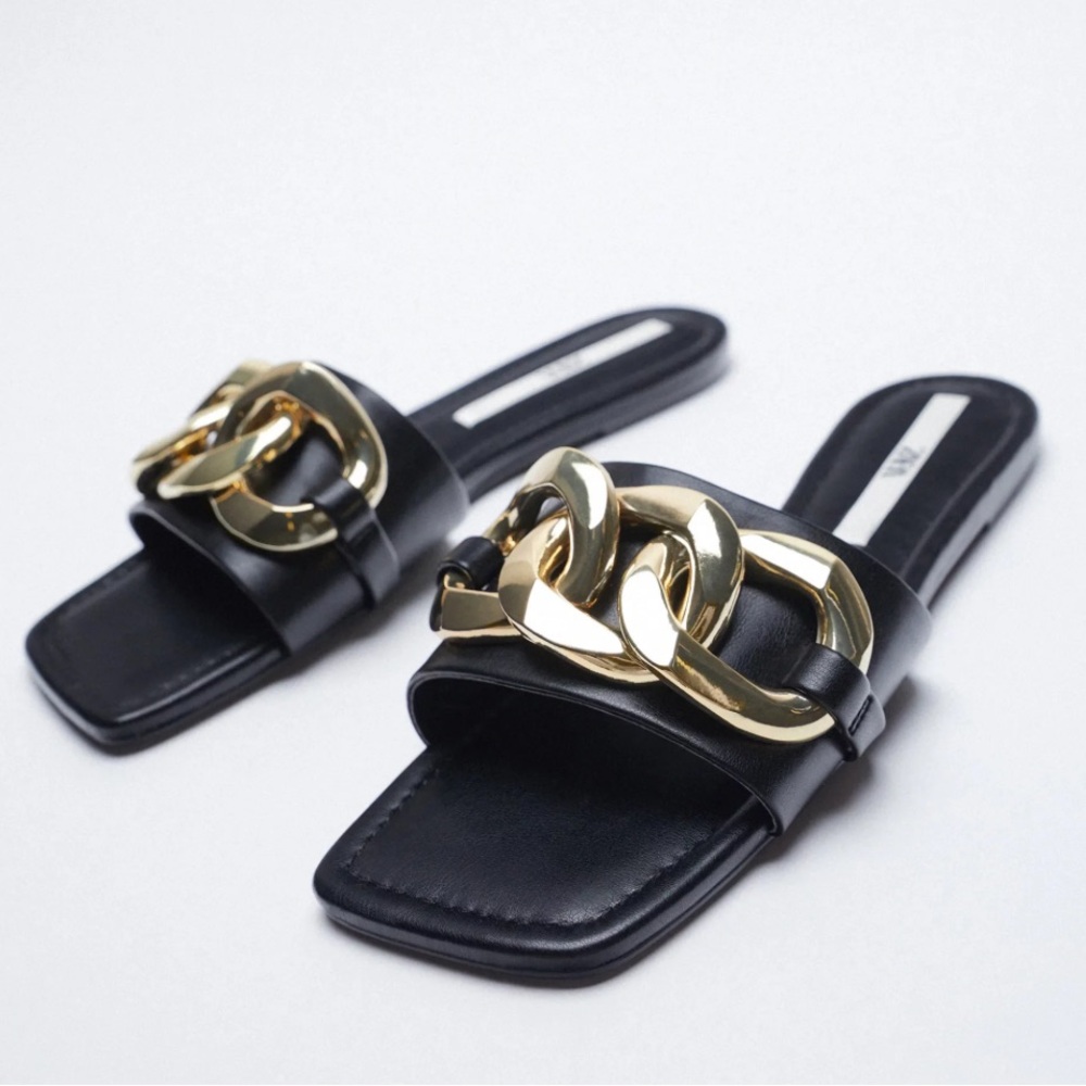 Zara Chain Trim Low Heeled Sandals